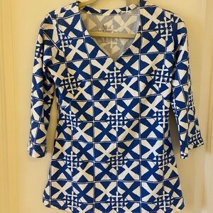 Mahi Gold Women Blue & White Shirt Size Small 95% Cotton